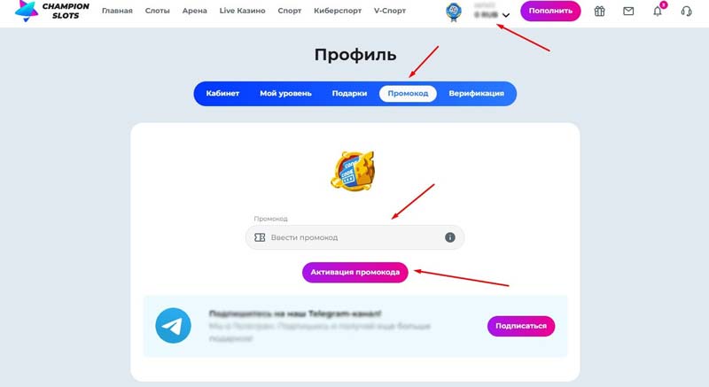 Ввод бонусного кода